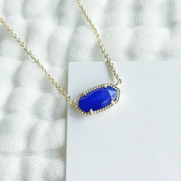 Kendra Scott Elisa Cobalt Cat's Eye Pendant Necklace Gold - Picture 2 of 4